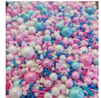 Cốm mix hạt tròn TO xanh-hồng-trắng+tim hồng+hạt dẹt trắng-hồng-526